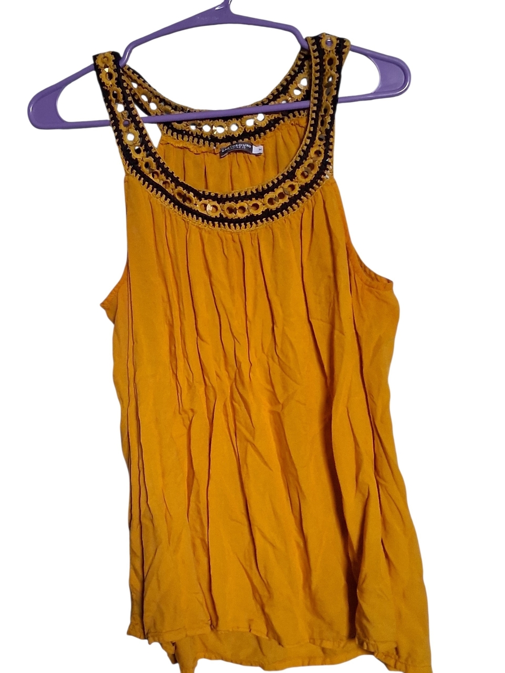 Earthbound Trading Co Embroidered Scoop Neck Tank Top - Mustard